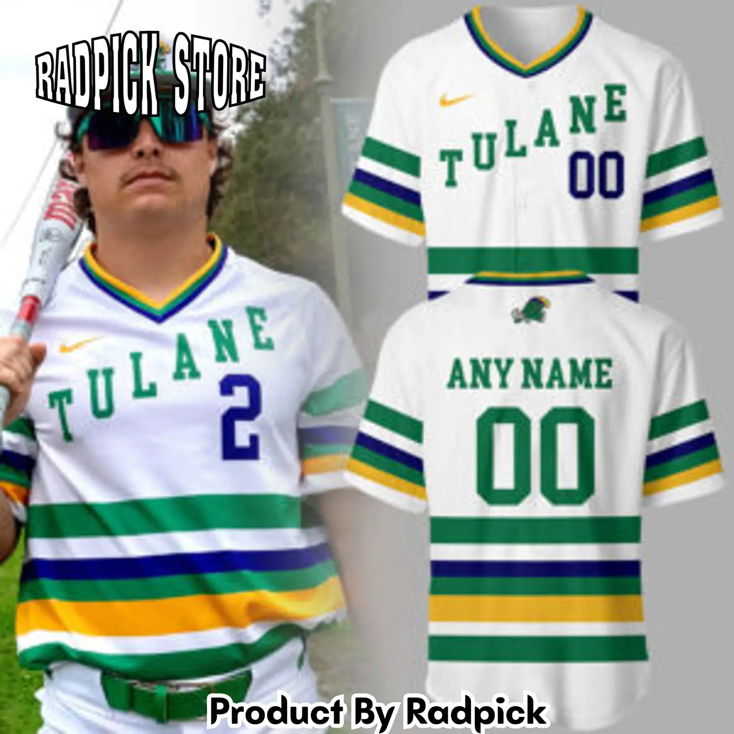 Radpick tulane baseball  limited mardi gras  custom jersey rp12712